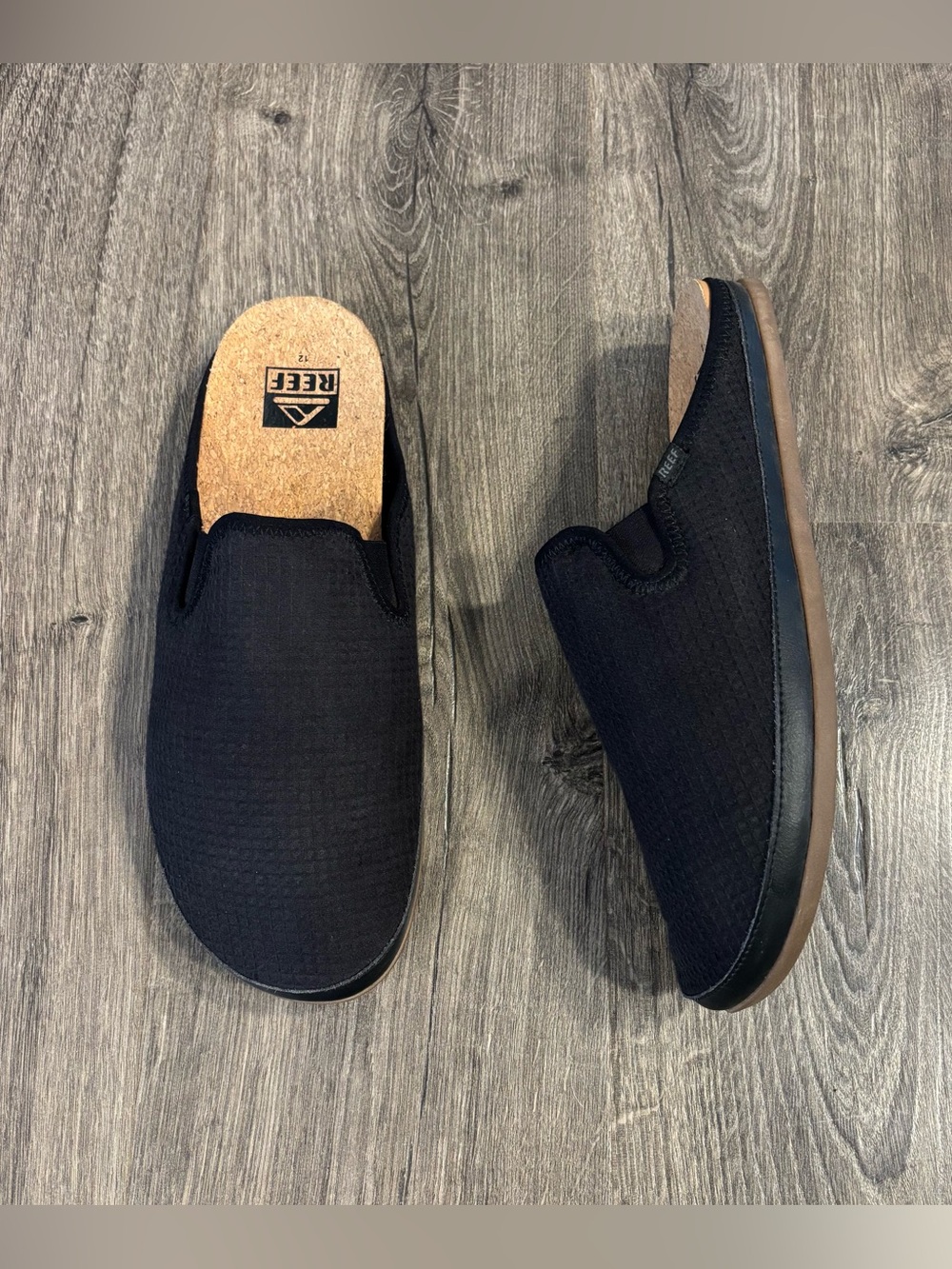 Reef Cushion Homey Midnight Black Slip-on Loafer Slippers Cork Insole Mens Sz 12